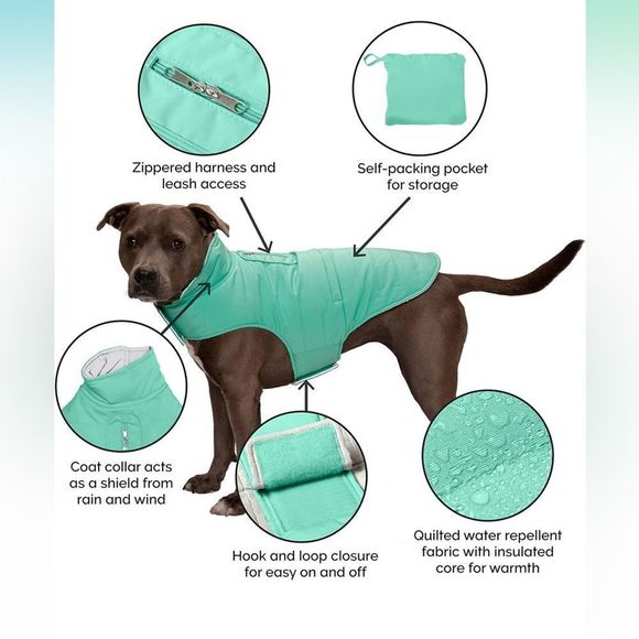 NWT!! Furhaven Reversible Reflective Puffer Jacket, Washable, Mint, Small - Picture 3 of 12